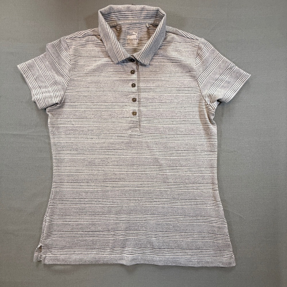 Puma Golf Womens Grey Striped Short Sleeve Polo Shirt 573296 Medium 2160